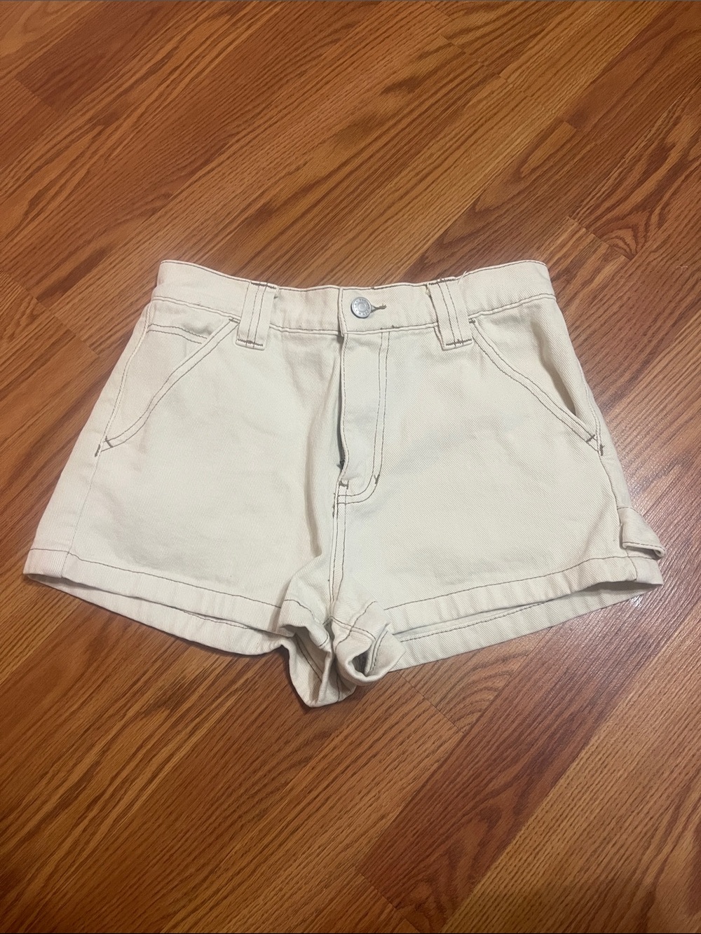 PacSun Cream High-Rise Denim Shorts